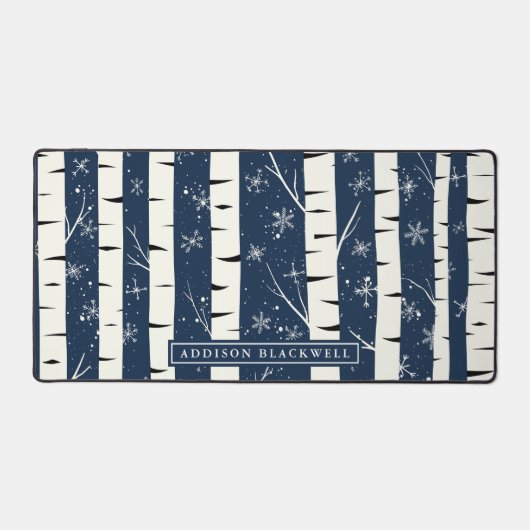 Winter Berken Tree Desk Mat en aangepaste naam (Voorkant)