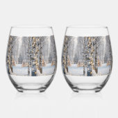 WInter Berkene Bos Gouden Kerstverlichting Wijnglas Zonder Voet (Links)