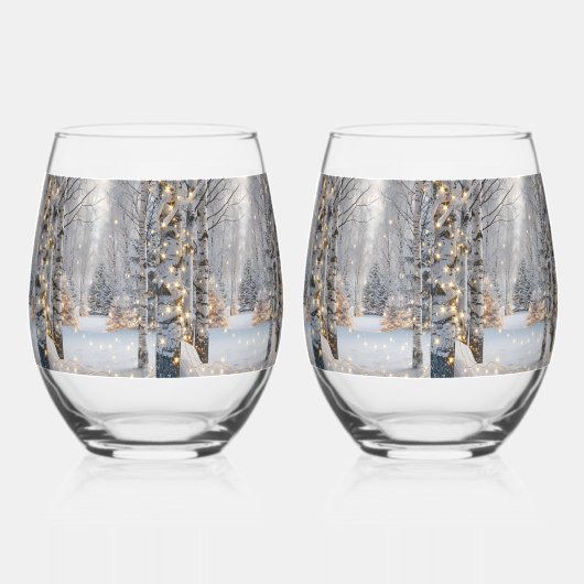 WInter Berkene Bos Gouden Kerstverlichting Wijnglas Zonder Voet (Links)
