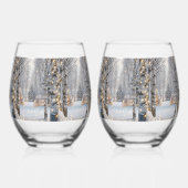 WInter Berkene Bos Gouden Kerstverlichting Wijnglas Zonder Voet (Rechts)