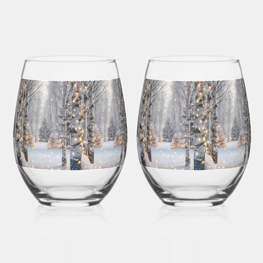 WInter Berkene Bos Gouden Kerstverlichting Wijnglas Zonder Voet (Rechts)