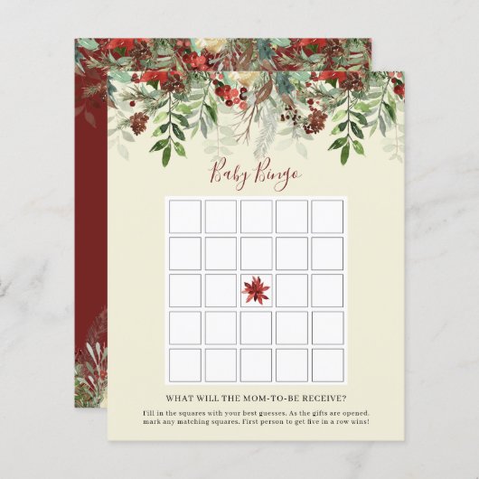 Winter Berries | Baby shower Bingo Game Card (Voorkant / Achterkant)
