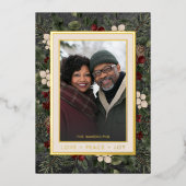 Winter Berries Black Love Peace Joy Foto Folie Feestdagenkaart (Voorkant)