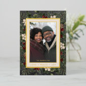 Winter Berries Black Love Peace Joy Foto Folie Feestdagenkaart (Staand Voorkant)