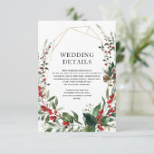 Winter Berries Botanische Groen Wedding Details Informatiekaartje (Staand voorkant)