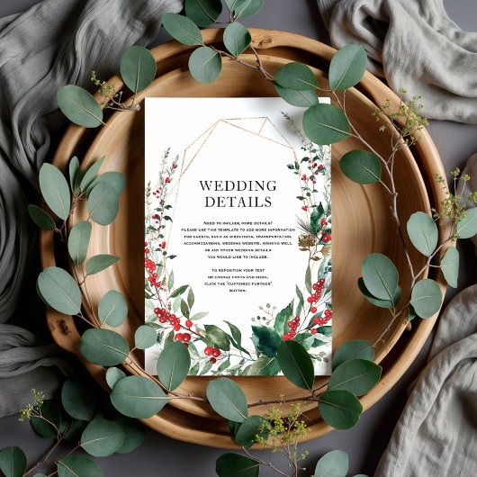 Winter Berries Botanische Groen Wedding Details Informatiekaartje