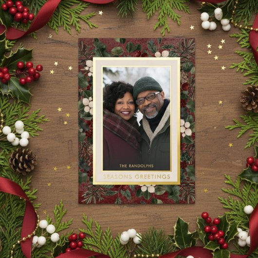 Winter Berries Bourgogne Seizoenen Groeten Foto Folie Feestdagenkaart