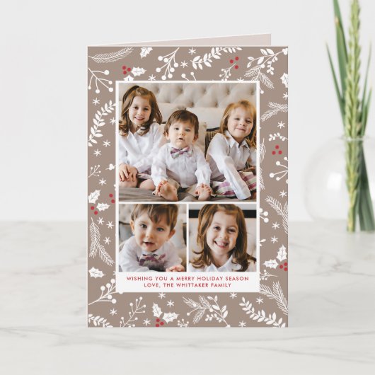 Winter Berries Ecru kerstfeestdag gevouwen kaart (Voorkant)