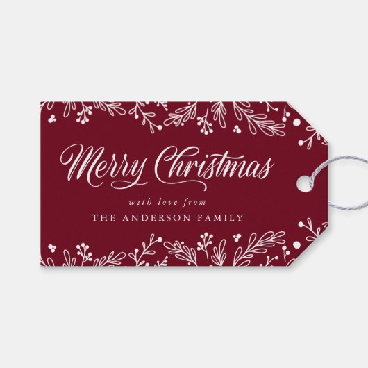 Winter Berries en Foliage Cranberry Holiday Cadeaulabel (Voorkant (Horizontaal))