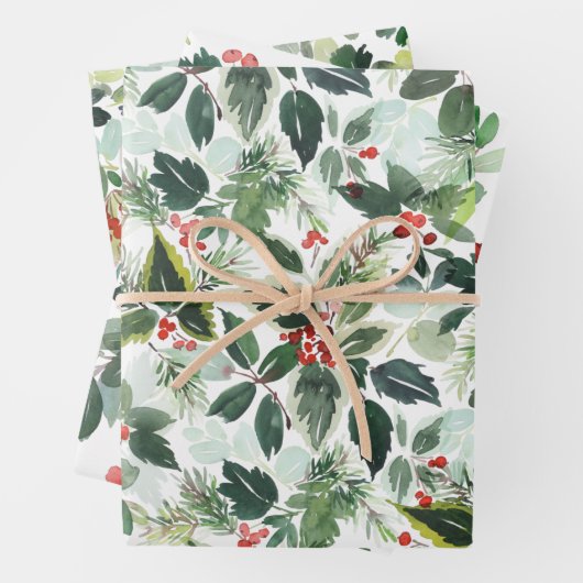 Winter Berries en Greenery Kerstmis Inpakpapier Vel (In situ)