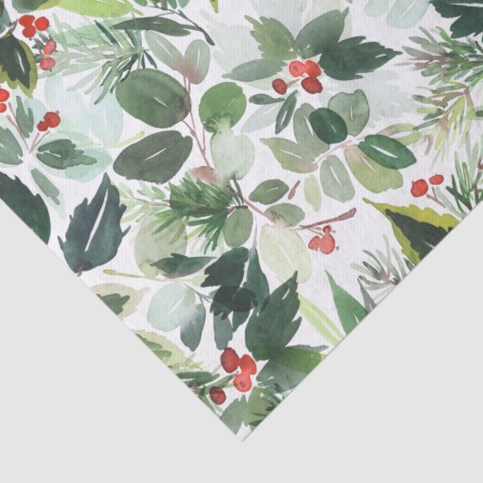 Winter Berries en Greenery-kerstpapier Tissuepapier (Detail)