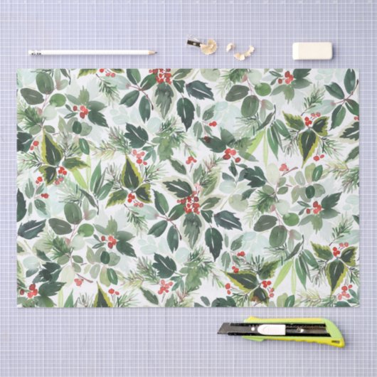 Winter Berries en Greenery-kerstpapier Tissuepapier (Craft)