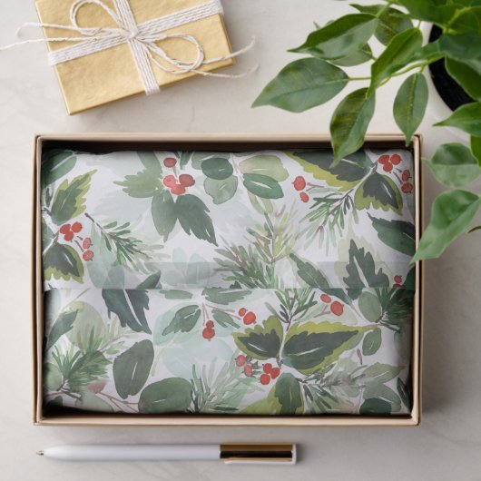 Winter Berries en Greenery-kerstpapier Tissuepapier (Geschenk)