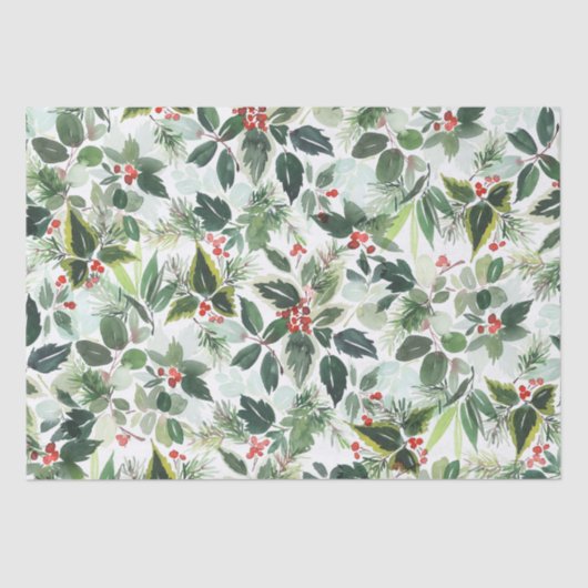 Winter Berries en Greenery-kerstpapier Tissuepapier (Voorkant)