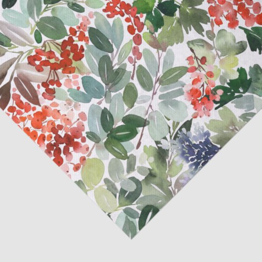 Winter Berries en Greenery-kerstpapier Tissuepapier (Detail)