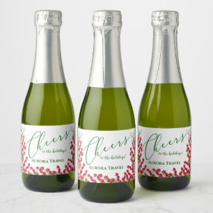 Winter Berries en Greens Kerstmis Cheer Mini Sparkling Wijnetiket