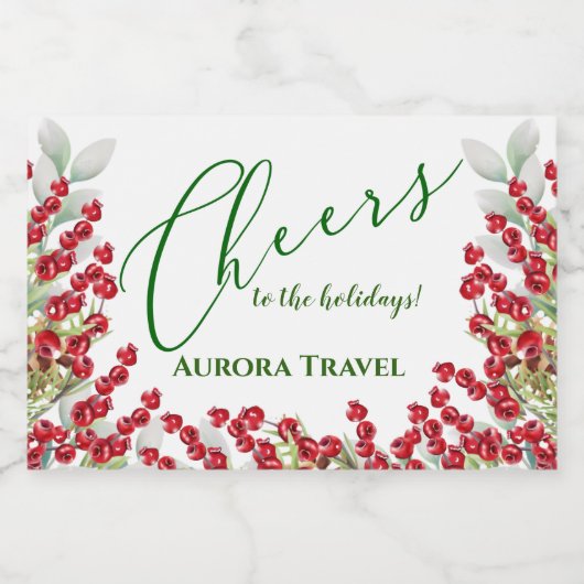 Winter Berries en Greens Kerstmis Cheer Mini Sparkling Wijnetiket (Enkel label)