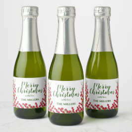 Winter Berries en Greens Kerstmis Mini Sparkling Wijnetiket