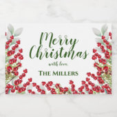 Winter Berries en Greens Kerstmis Mini Sparkling Wijnetiket (Enkel label)