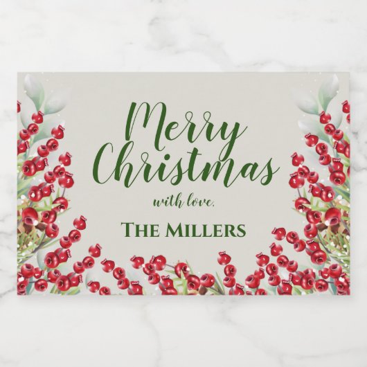 Winter Berries en Greens Kerstmis Mini Sparkling Wijnetiket (Enkel label)