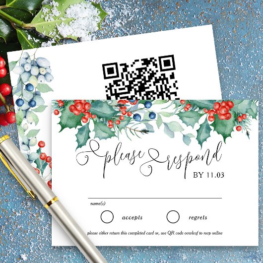 Winter Berries en Holly Wedding Website en RSVP Kaartje
