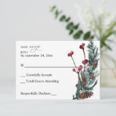 Winter Berries en Pine Greenery, geen maaltijdSVP- RSVP Kaartje (Staand voorkant)