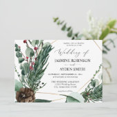 Winter Berries en Pine Greenery Wedding 2 Kaart (Staand voorkant)