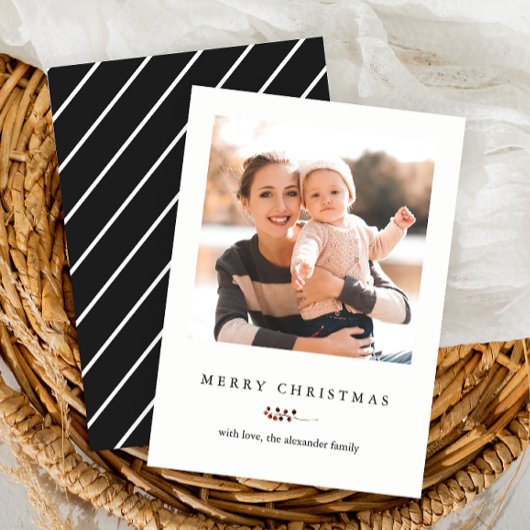 Winter Berries en Stripes Merry-kerstfoto Feestdagenkaart