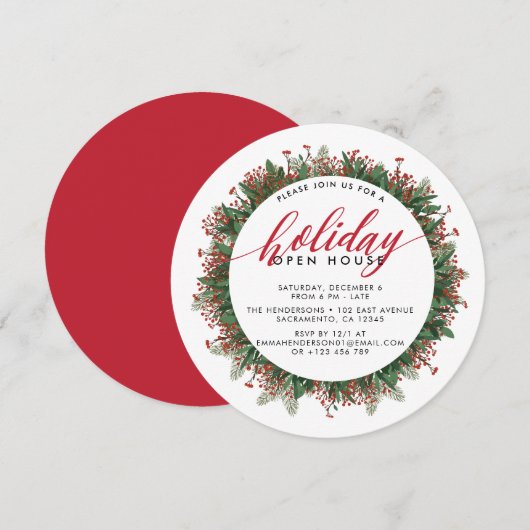 Winter Berries Festive Holiday Open House Kaart (Voorkant / Achterkant)