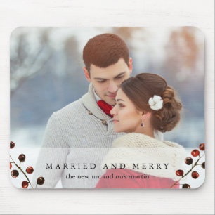 Winter Berries Gehuwd en Merry Photo Mousepad Muismat