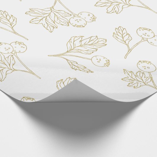 Winter Berries Gold White Kerstmis Cadeaupapier (Hoek)