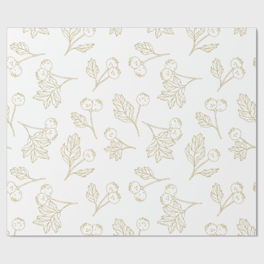 Winter Berries Gold White Kerstmis Cadeaupapier (Vlak)