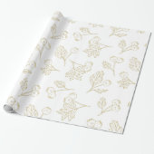 Winter Berries Gold White Kerstmis Cadeaupapier (Uitgerold)