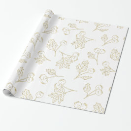 Winter Berries Gold White Kerstmis Cadeaupapier