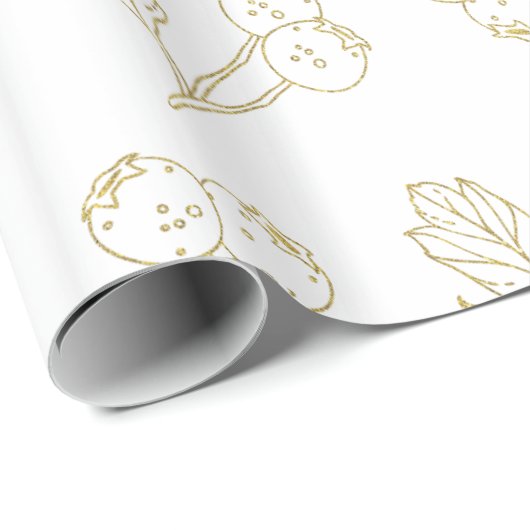 Winter Berries Gold White Kerstmis Cadeaupapier (Rol Hoek)