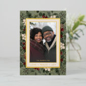 Winter Berries Green Love Peace Joy Foto Folie Feestdagenkaart (Staand Voorkant)