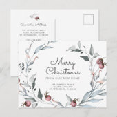 Winter Berries Greenery Holiday Wreatnew Address Aankondigingskaart (Voorkant / Achterkant)