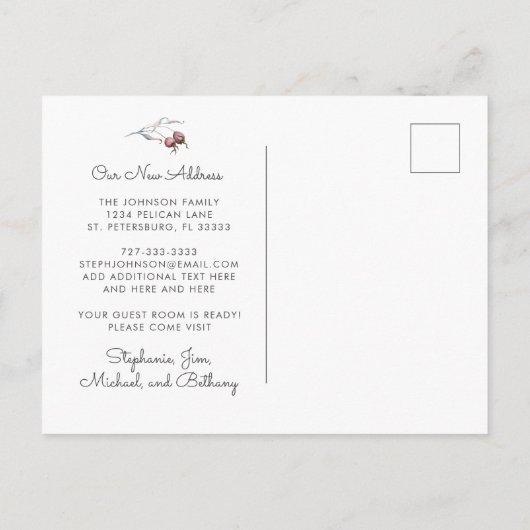 Winter Berries Greenery Holiday Wreatnew Address Aankondigingskaart (Achterkant)