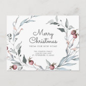 Winter Berries Greenery Holiday Wreatnew Address Aankondigingskaart (Voorkant)