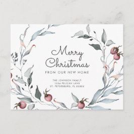 Winter Berries Greenery Holiday Wreatnew Address Aankondigingskaart