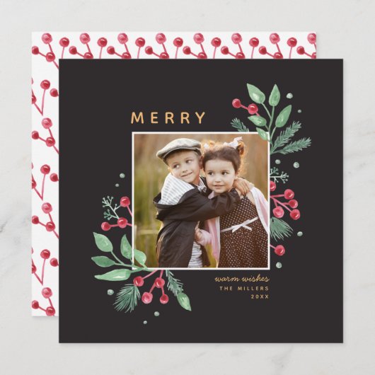 Winter Berries Greenery kerstfoto | Vierkant (Voorkant / Achterkant)