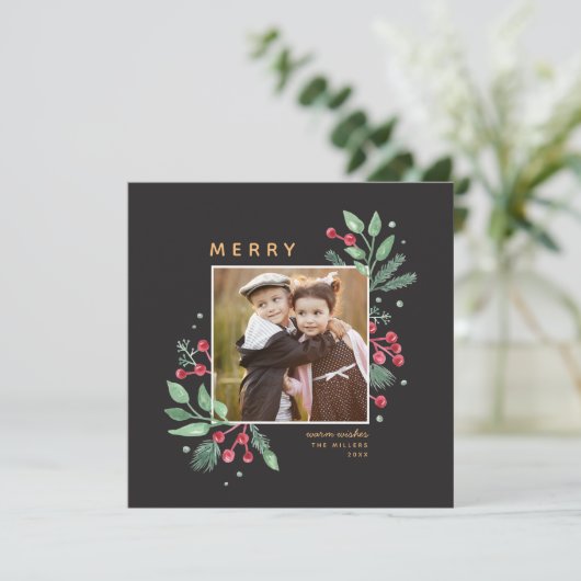 Winter Berries Greenery kerstfoto | Vierkant (Staand voorkant)