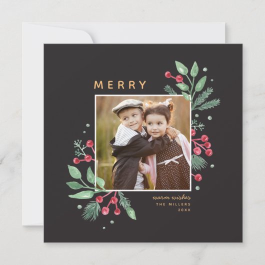 Winter Berries Greenery kerstfoto | Vierkant (Voorkant)