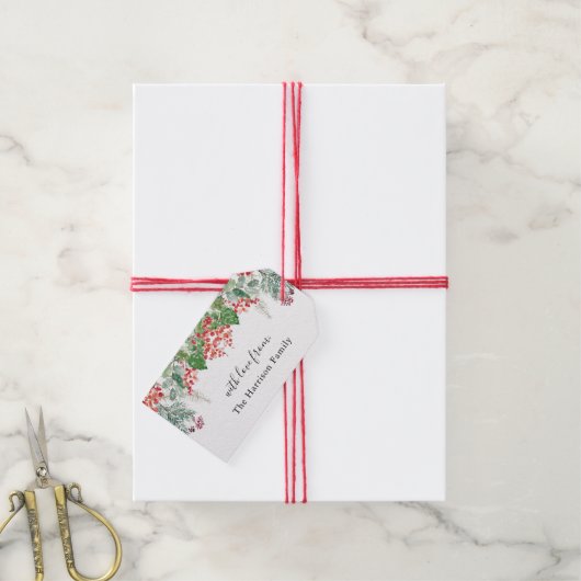 Winter Berries Greenery Kerstmis Cadeaulabel (Met Touw)