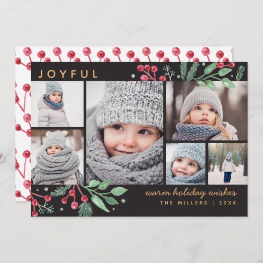 Winter Berries Greenery Kerstmis Multi-Foto (Voorkant / Achterkant)