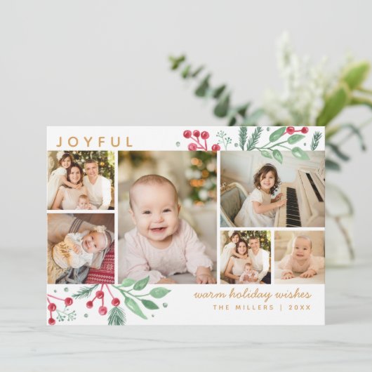 Winter Berries Greenery Kerstmis Multi-Foto (Staand voorkant)