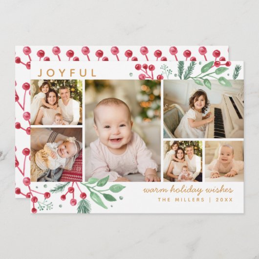 Winter Berries Greenery Kerstmis Multi-Foto (Voorkant / Achterkant)