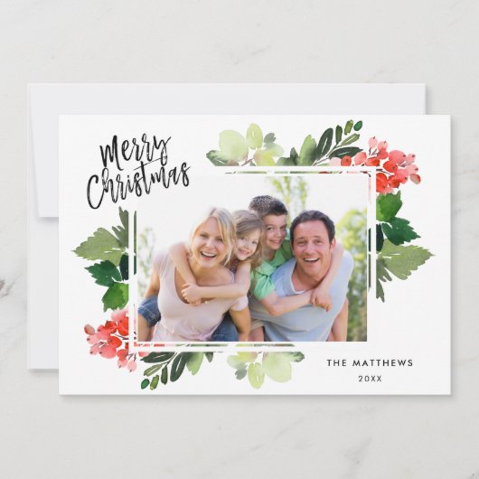 Winter Berries Greenery Lijst Fotokerstkaart (Voorkant)