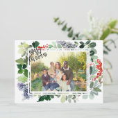 Winter Berries Greenery Lijst Fotokerstkaart (Staand voorkant)