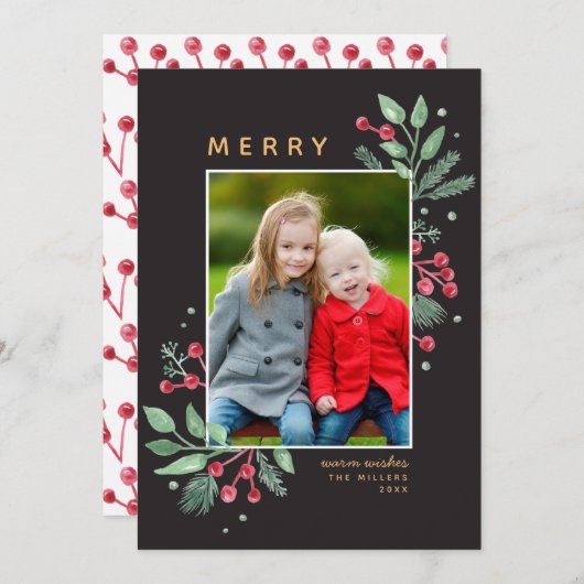 Winter Berries Greenery Merry-kerstfoto (Voorkant / Achterkant)
